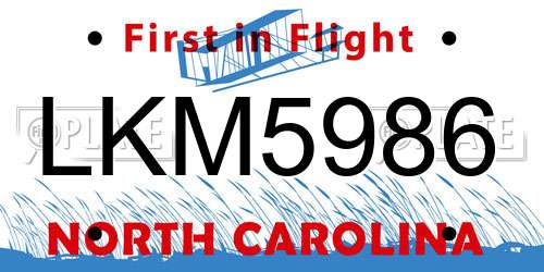 LKM5986 North Carolina License Plate