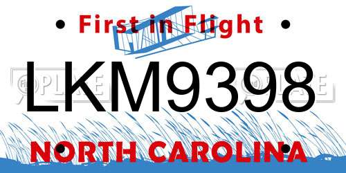 LKM9398 North Carolina License Plate