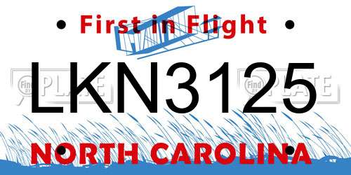 LKN3125 North Carolina License Plate