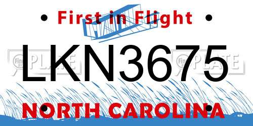 LKN3675 North Carolina License Plate