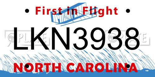 LKN3938 North Carolina License Plate