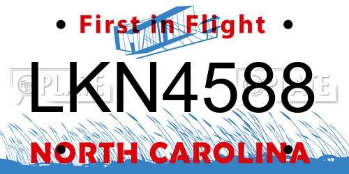 LKN4588 North Carolina License Plate
