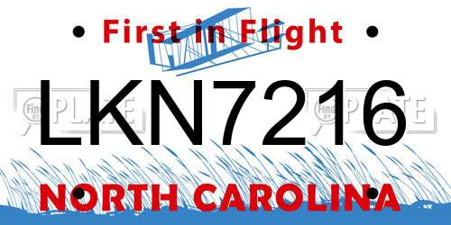 LKN7216 North Carolina License Plate