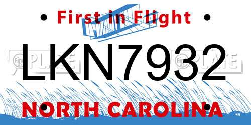 LKN7932 North Carolina License Plate