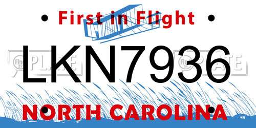 LKN7936 North Carolina License Plate