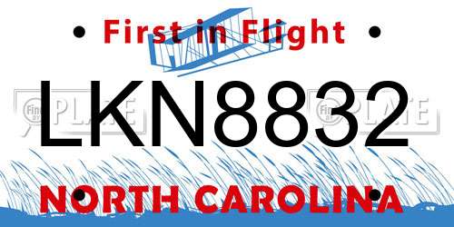 LKN8832 North Carolina License Plate