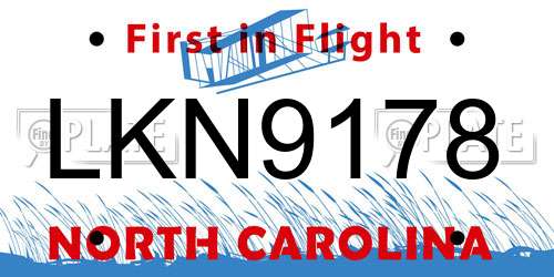 LKN9178 North Carolina License Plate