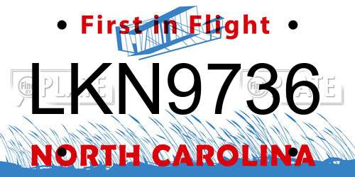 LKN9736 North Carolina License Plate