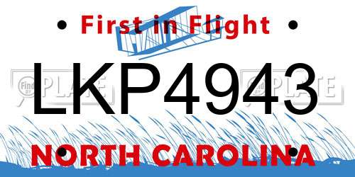 LKP4943 North Carolina License Plate
