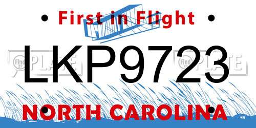 LKP9723 North Carolina License Plate