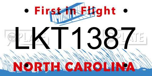 LKT1387 North Carolina License Plate