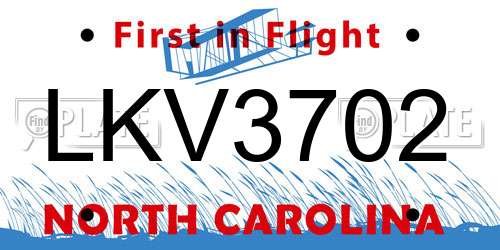 LKV3702 North Carolina License Plate