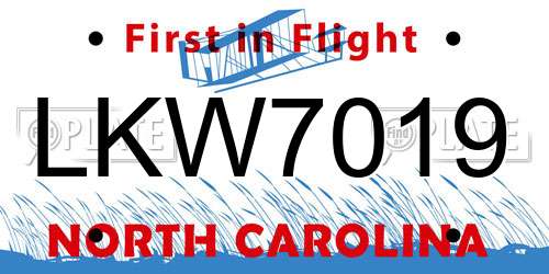 LKW7019 North Carolina License Plate