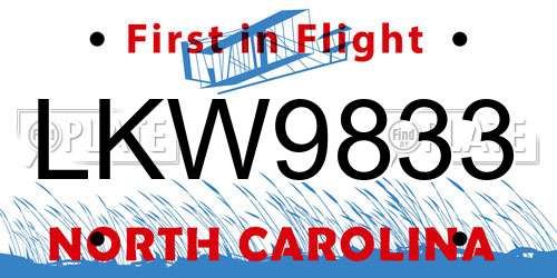 LKW9833 North Carolina License Plate