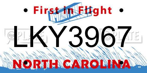 LKY3967 North Carolina License Plate