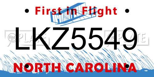 LKZ5549 North Carolina License Plate