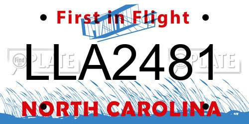 LLA2481 North Carolina License Plate