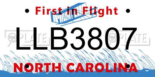 LLB3807 North Carolina License Plate