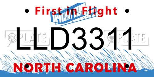 LLD3311 North Carolina License Plate