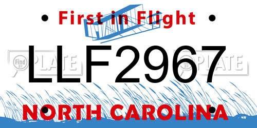 LLF2967 North Carolina License Plate