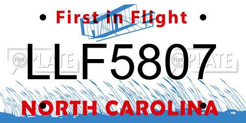 LLF5807 North Carolina License Plate
