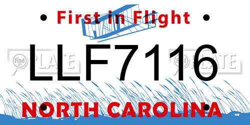 LLF7116 North Carolina License Plate