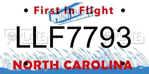LLF7793 North Carolina License Plate