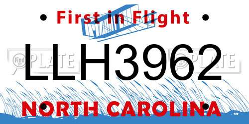 LLH3962 North Carolina License Plate