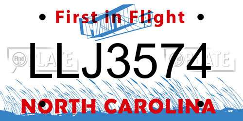 LLJ3574 North Carolina License Plate