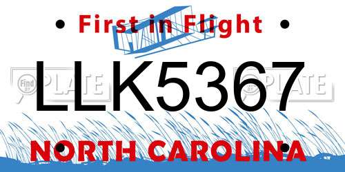 LLK5367 North Carolina License Plate