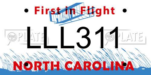 LLL311 North Carolina License Plate