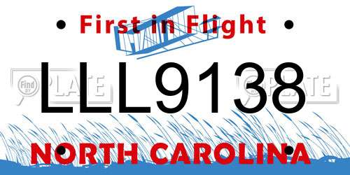 LLL9138 North Carolina License Plate