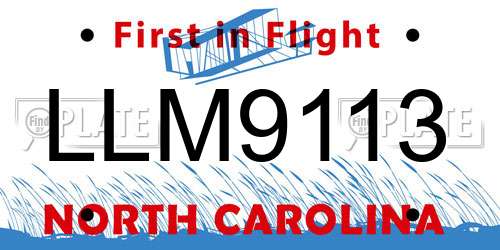 LLM9113 North Carolina License Plate