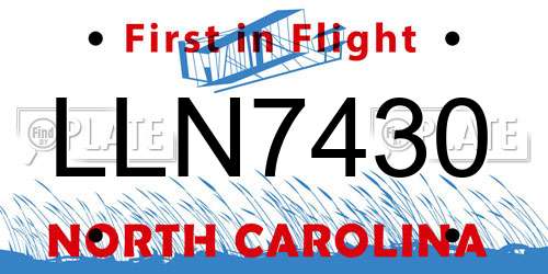 LLN7430 North Carolina License Plate