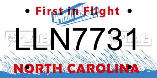 LLN7731 North Carolina License Plate