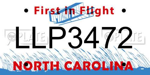 LLP3472 North Carolina License Plate