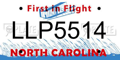 LLP5514 North Carolina License Plate