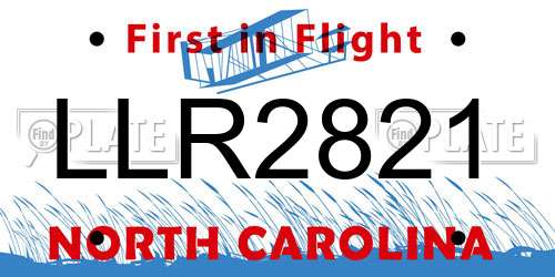LLR2821 North Carolina License Plate