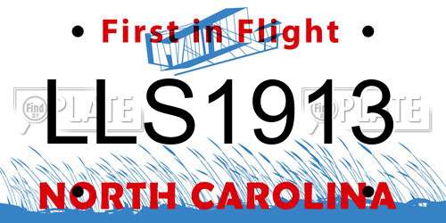 LLS1913 North Carolina License Plate