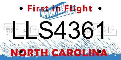 LLS4361 North Carolina License Plate