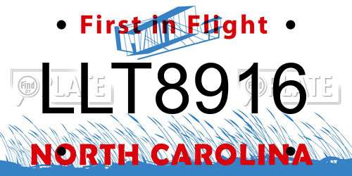 LLT8916 North Carolina License Plate
