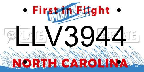 LLV3944 North Carolina License Plate