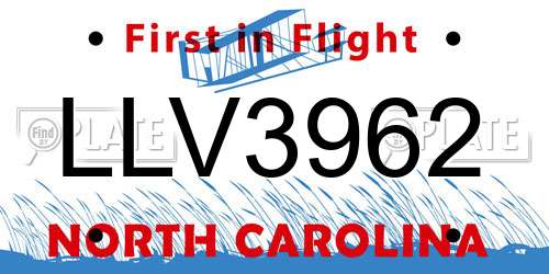 LLV3962 North Carolina License Plate