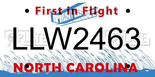 LLW2463 North Carolina License Plate