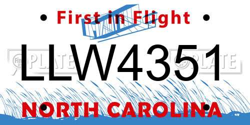LLW4351 North Carolina License Plate