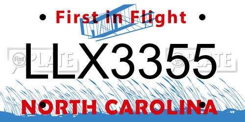 LLX3355 North Carolina License Plate