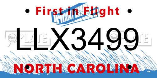 LLX3499 North Carolina License Plate