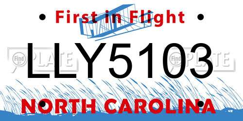 LLY5103 North Carolina License Plate