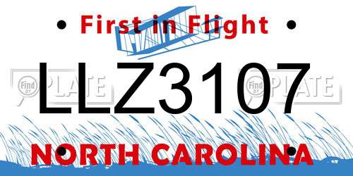 LLZ3107 North Carolina License Plate