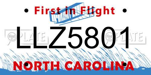 LLZ5801 North Carolina License Plate
